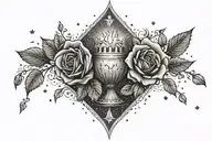 holy grail, stars, roses and hand holding tattoo design idea