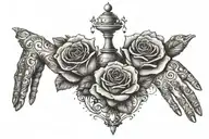 holy grail, stars, roses and hand holding tattoo design idea