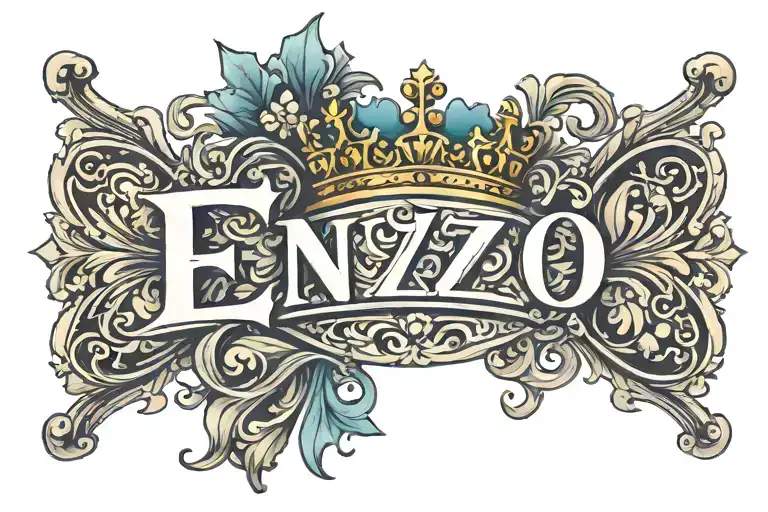 The name Enzo with a crown atop the letter n top tattoo design idea