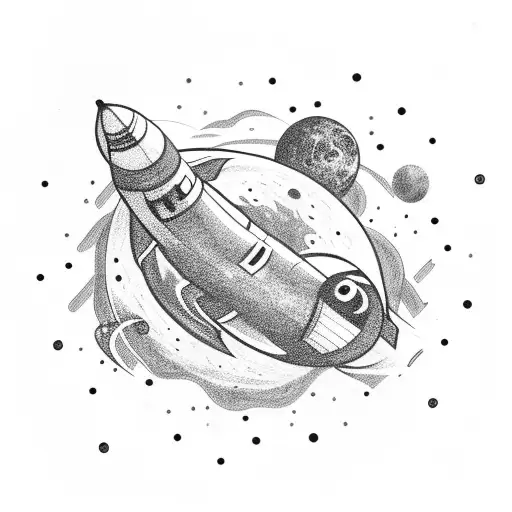 galaxy with astronaut rockets and unknown things  tattoo design idea