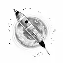 galaxy with astronaut rockets and unknown things  tattoo design idea