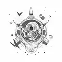 galaxy with astronaut rockets and unknown things  tattoo design idea