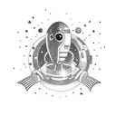 galaxy with astronaut rockets and unknown things  tattoo design idea