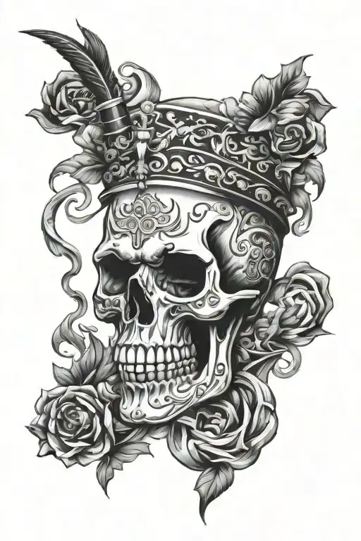 skull cigar smoke tattoo design idea