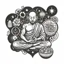monk meditating between heart and brain made tattoo design idea