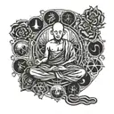 monk meditating between heart and brain made tattoo design idea