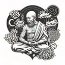 monk meditating between heart and brain made tattoo design idea