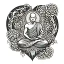 monk meditating between heart and brain made tattoo design idea