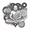 monk meditating between heart and brain made tattoo design idea