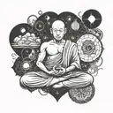 monk meditating between heart and brain made tattoo design idea