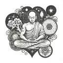 monk meditating between heart and brain made tattoo design idea