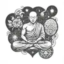 monk meditating between heart and brain made tattoo design idea