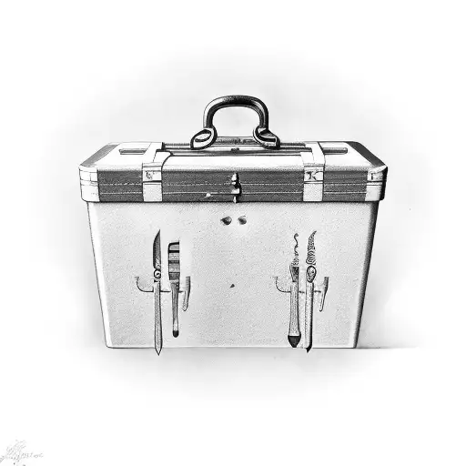 vintage style surgical tool box tattoo design idea