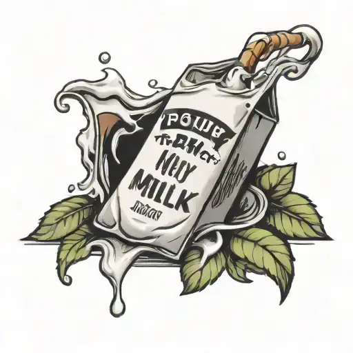 a realistic depiction of a milk carton with a label that reads 'pour my milk' tattoo design idea