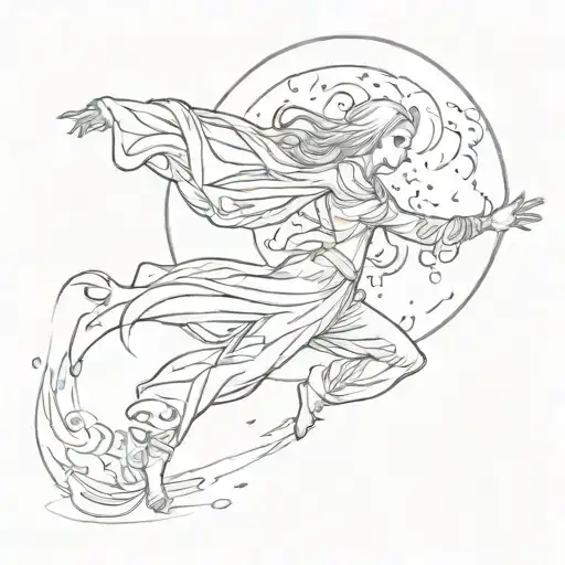 A ghostly figure dancing in the moonlight tattoo design idea