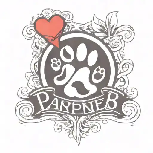 paw prints with letters BNB with heart  tattoo design idea