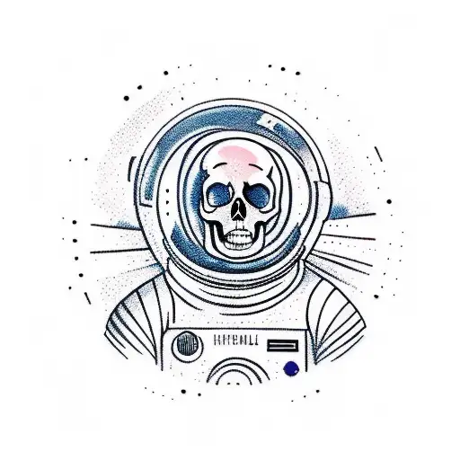 a spacesuit, from head to shoulders, in the porthole of which a skull is visible, in the neck there is a crack tattoo design idea