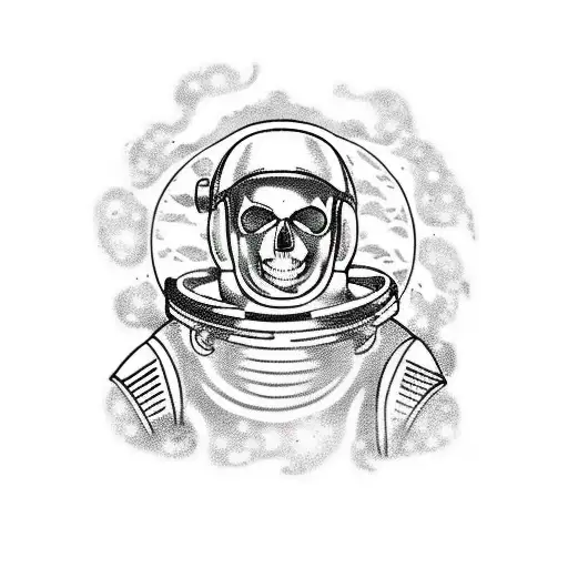 a spacesuit, from head to shoulders, in the porthole of which a skull is visible, in the porthole there is a crack tattoo design idea