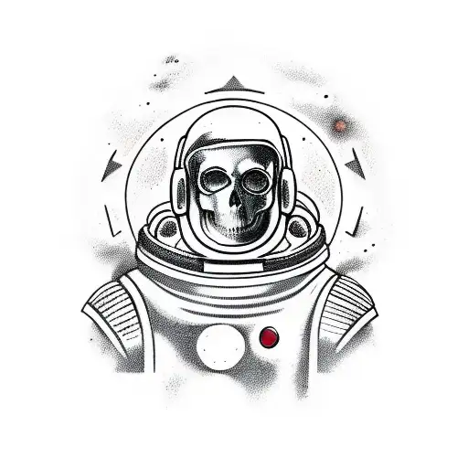 a spacesuit, from head to shoulders, in the porthole of which a skull is visible, in the porthole there is a crack tattoo design idea