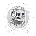 a spacesuit, from head to shoulders, in the porthole of which a skull is visible, in the neck there is a crack tattoo design idea