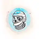 a spacesuit, from head to shoulders, in the porthole of which a skull is visible, in the neck there is a crack tattoo design idea