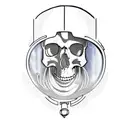 a spacesuit, from head to shoulders, in the porthole of which a skull is visible, in the neck there is a crack tattoo design idea