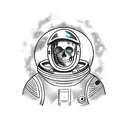 a spacesuit, from head to shoulders, in the porthole of which a skull is visible, in the porthole there is a crack tattoo design idea