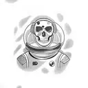 a spacesuit, from head to shoulders, in the porthole of which a skull is visible, in the porthole there is a crack tattoo design idea
