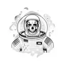 a spacesuit, from head to shoulders, in the porthole of which a skull is visible, in the porthole there is a crack tattoo design idea