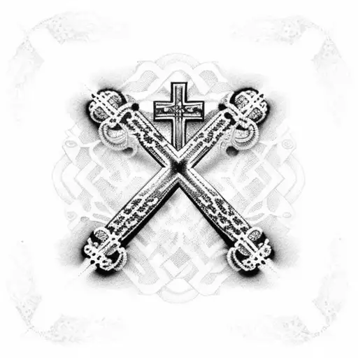 Catholic rosary cross with beads tattoo design idea