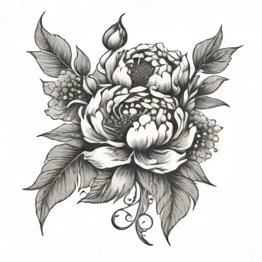 Tattoo fl owers are peony, cherry, poppy, dandelion, lily of the valley.   tattoo design idea