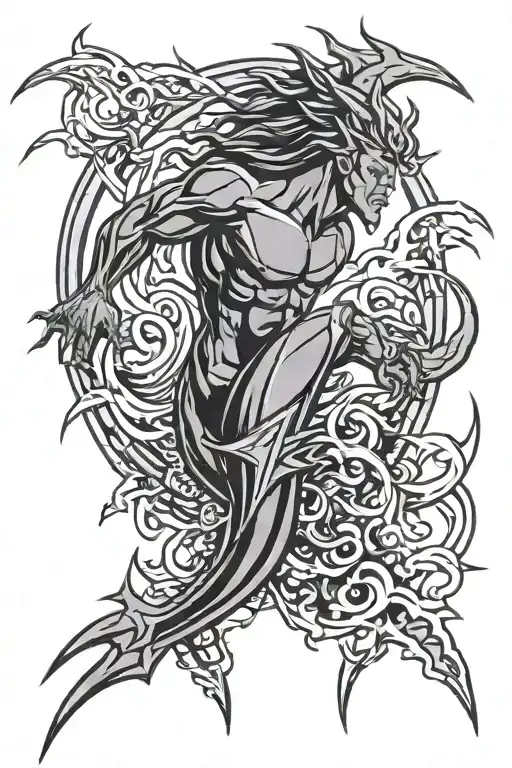 lightening bolt symbol and triton  tattoo design idea