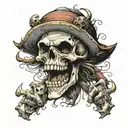 laughing skull bursting with laughter (you can take Luffy from One Piece, Jack Sparrow or the  tattoo design idea