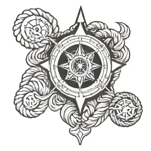 japanese rope compass tattoo design idea