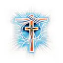 cross with light rays and crown of thorns on top of cross and forgiven wrote on the cross tattoo design idea