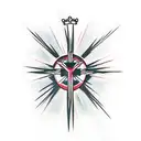 cross with light rays and crown of thorns on top of cross and forgiven wrote on the cross tattoo design idea
