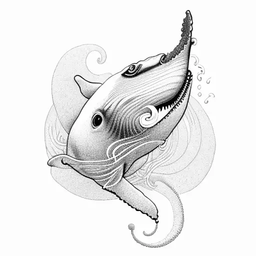 A whale with 52 Hz sound waves flowing around it tattoo design idea