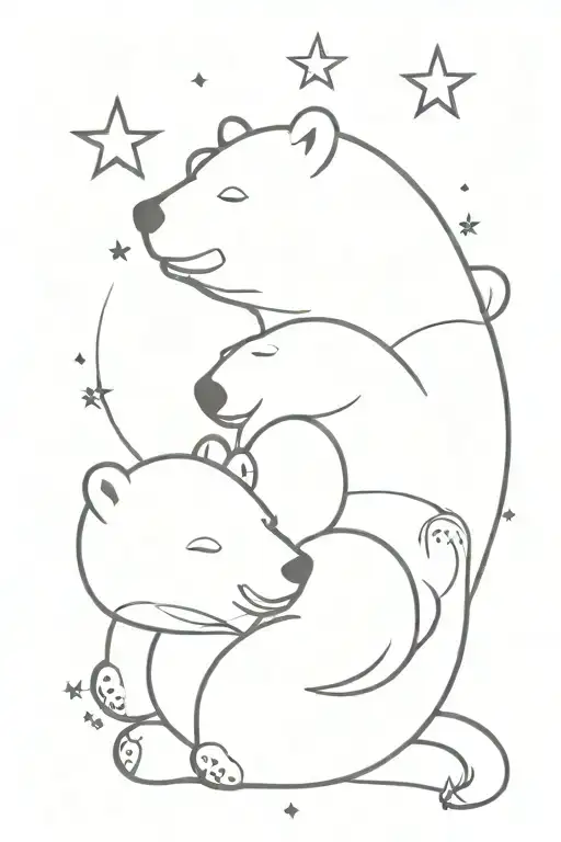 baby polar bear and baby pingouin looking at the stars tattoo design idea