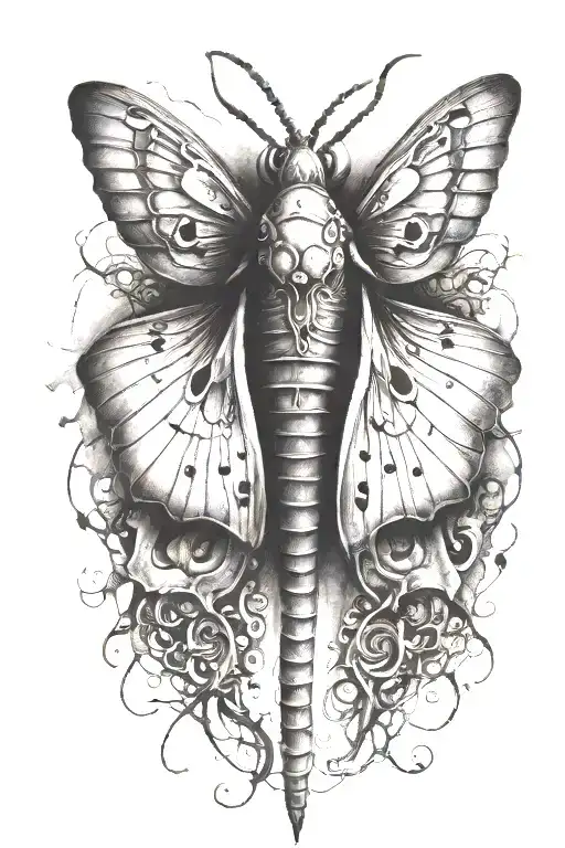 Tim Burton horror theme death moth emerging tattoo design idea
