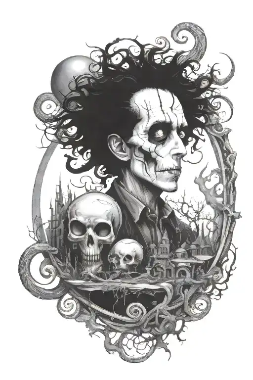Tim Burton horror theme tattoo design idea
