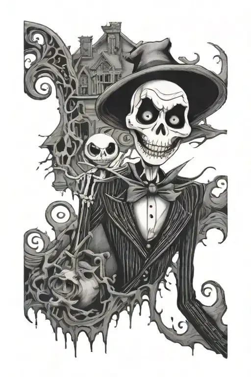 Tim Burton scary movie scene with Jack Skellington  tattoo design idea