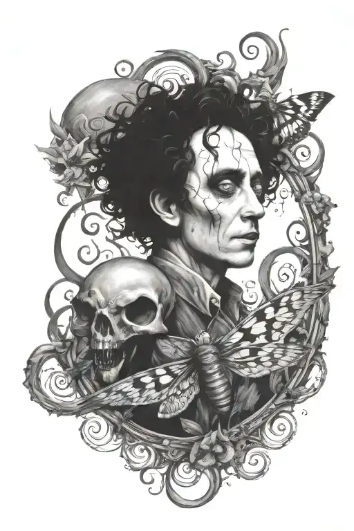 Tim Burton horror theme death moth emerging tattoo design idea