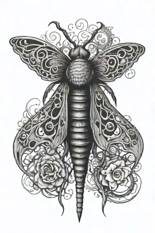 Tim Burton horror theme death moth resting tattoo design idea