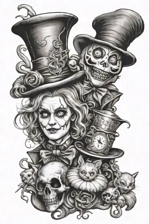 Alice in wonderland horror movie villains tattoo design idea