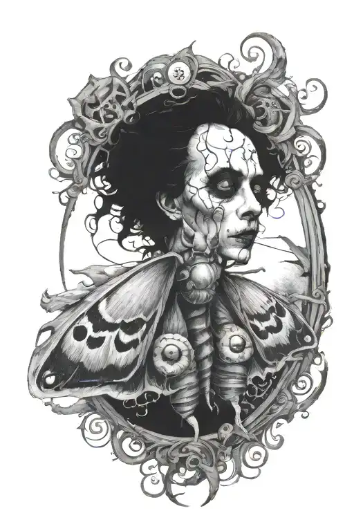 Tim Burton horror theme death moth resting tattoo design idea