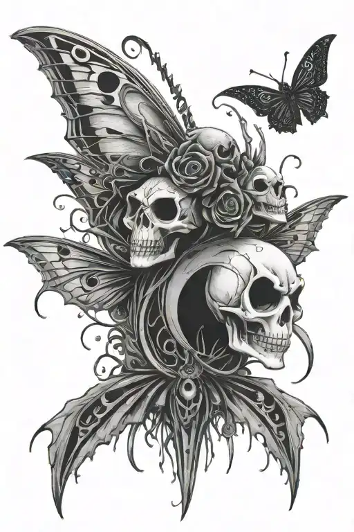 Tim Burton scary movie scene with death moth and Jack Skellington face tattoo design idea