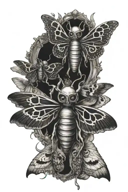 Tim Burton death moth horror movie scene  tattoo design idea