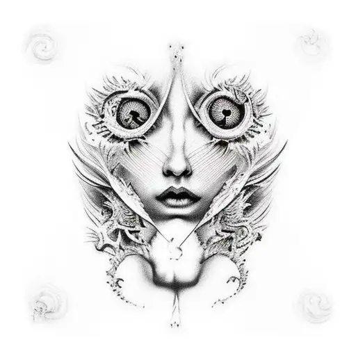 alice im Wunderland gemixt mit kunstwerken von Vincent van Gogh tattoo design idea