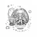 A scuba diving octopus holding a steaming cup of coffee tattoo design idea