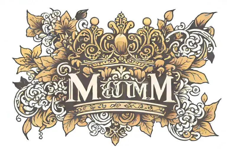 crown over mum written tattoo design idea
